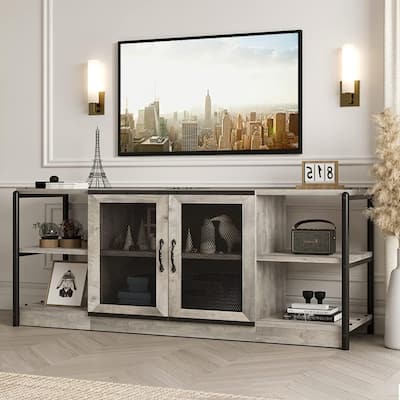 Entertainment Center TV Media Console Cabinet with Mesh Door - 18.3"D x 63"W x 25"H