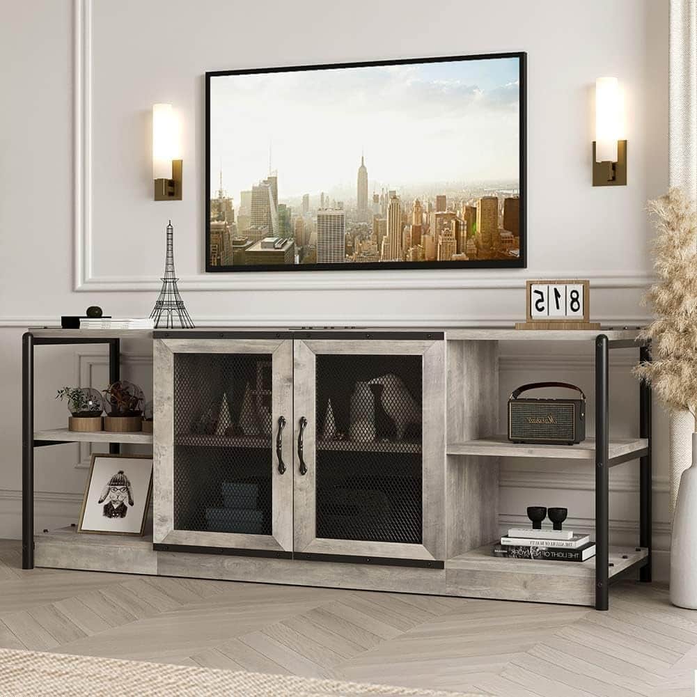 Entertainment Center TV Media Console Cabinet with Mesh Door - 18.3"D x 63"W x 25"H
