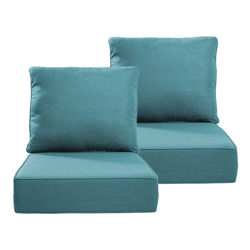 22" W x 24" D x 6" T Outdoor Lounge Chair Replacement Cushion Set Water and Fade Resistant - 2 Sets - Peacock Blue