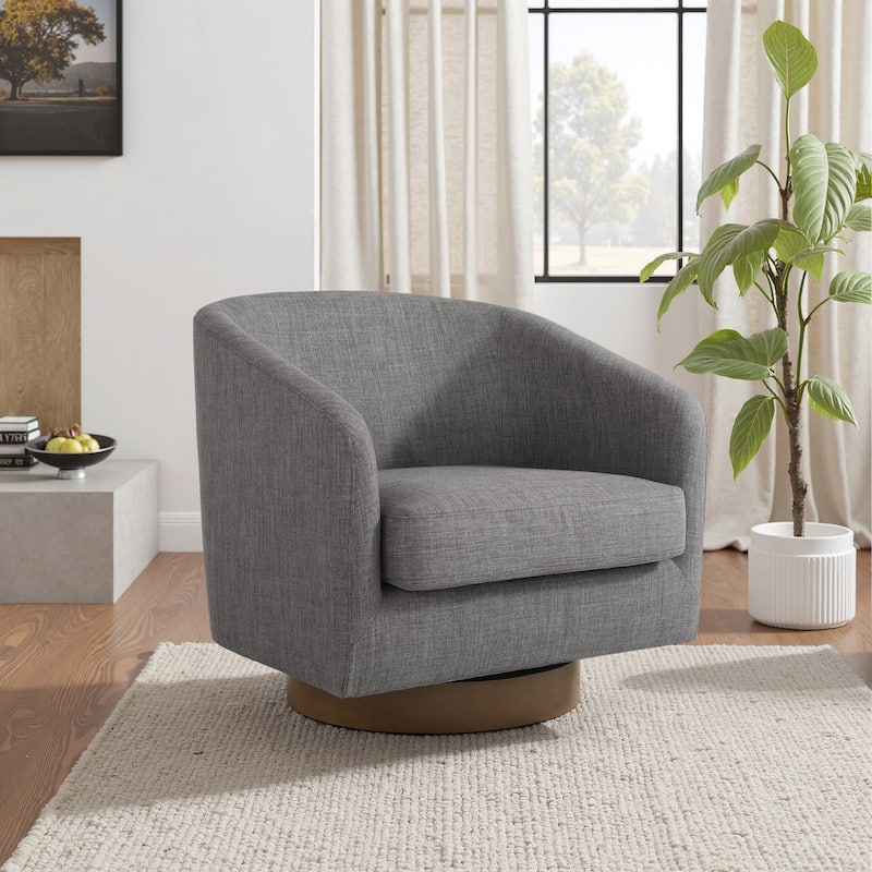 31.1'' W Modern Barrel Swivel Accent Chair - Grey-Linen