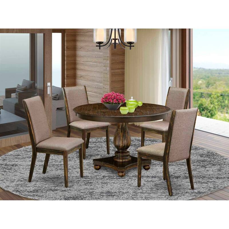 HomeStock 5-Piece Distressed Jacobean Finish Solid Wood Top Dining table with 4 Chairs