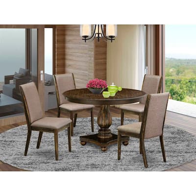 HomeStock 5-Piece Distressed Jacobean Finish Solid Wood Top Dining table with 4 Chairs