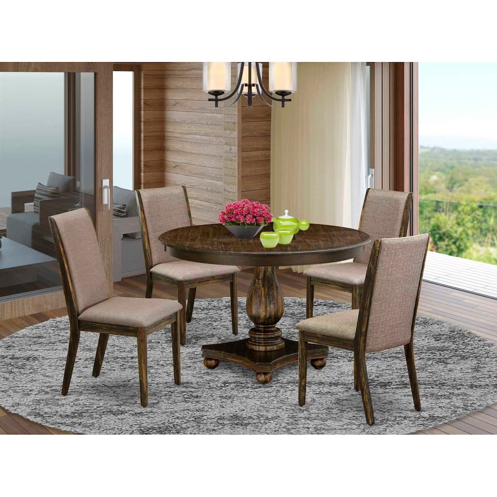 HomeStock 5-Piece Distressed Jacobean Finish Solid Wood Top Dining table with 4 Chairs