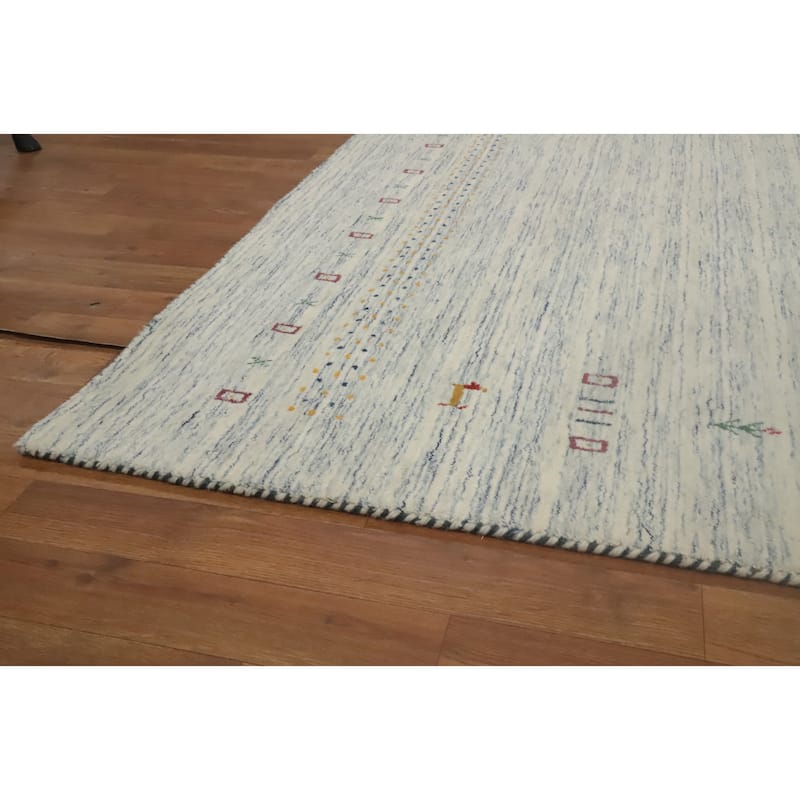Hand Knotted Oriental 100% Wool Carpet Tribal Animal Pictorial Beige & Ivories Gabbeh Area Rug - 7' 10'' X 5' 1''