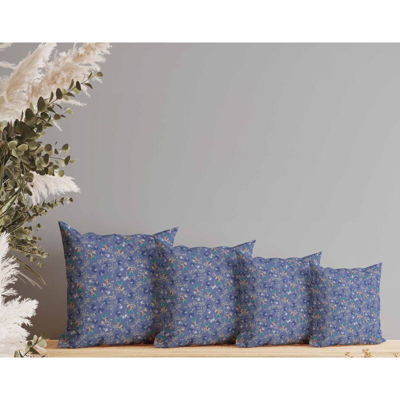 Songbird Flora Parade Faux Suede Reversible Throw Pillow Blue and Light