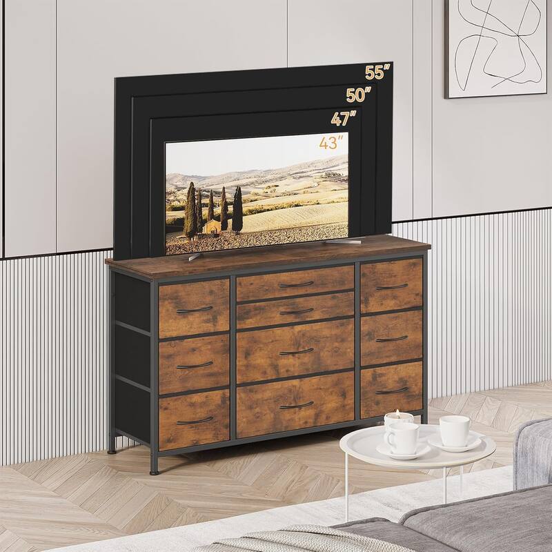55 Inch Dresser TV Stand with Charging Station and Wood Tabletop