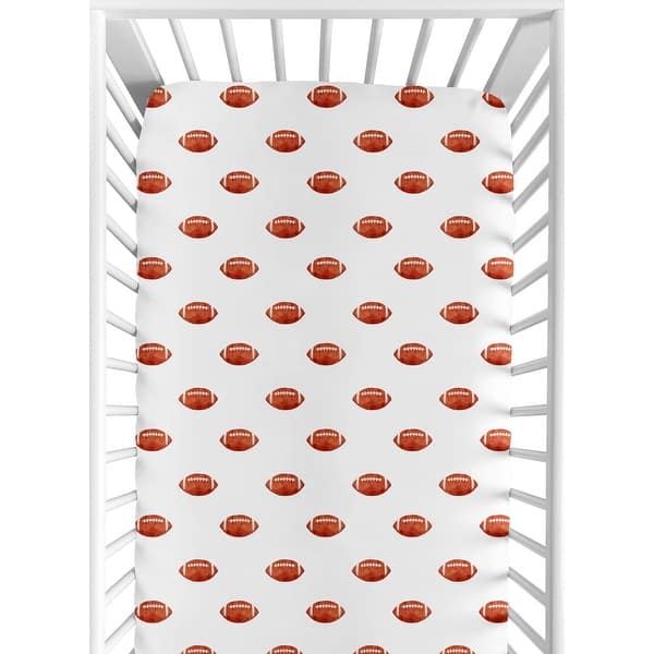 slide 2 of 6, Sweet Jojo Designs Brown and White Football Boy Fitted Crib Sheet - for the Vintage Foot Ball Sports Themed Footballs Collection