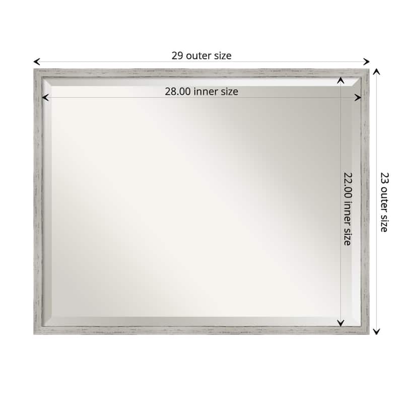 Beveled Wood Bathroom Wall Mirror - Shiplap White Narrow Frame - Outer Size: 29 x 23 in