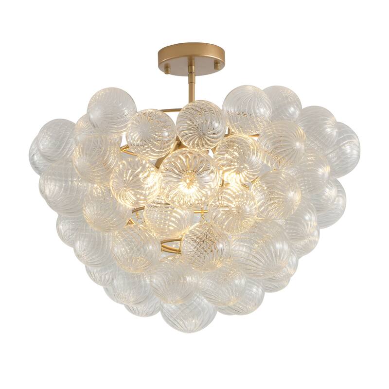 23.6" Gold Pendant Chandelier with Clear Glass Globe, Non-Adjustable