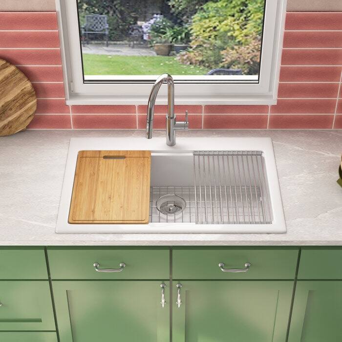 DeerValley Undermount Workstation Kitchen Sink Fireclay Single Bowl Kitchen Sink With Dish Drying Rack And Cutting Board