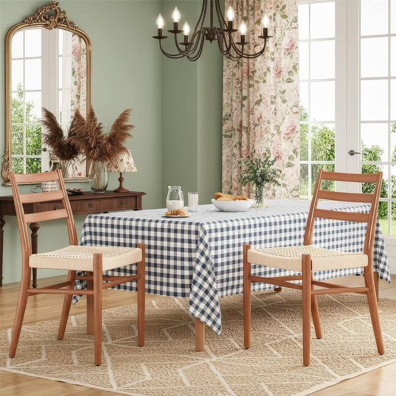 Woven Rope Seat Dining Chairs with Sturdy Metal Frame (Set of 2)