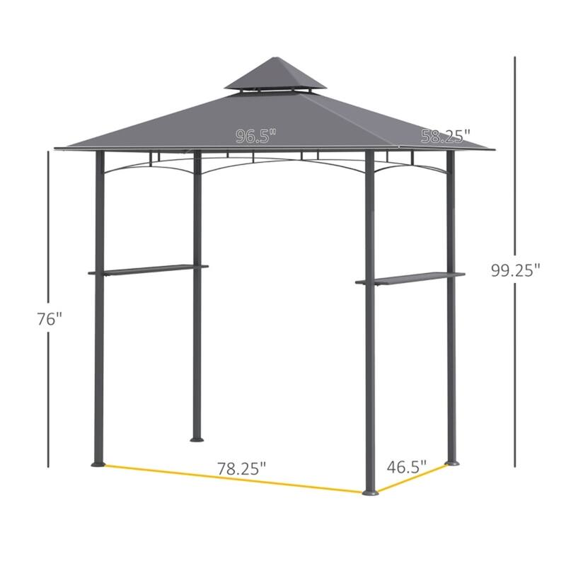 Gray and Black Outdoor Grill Gazebo with Double-Layer PA-Coated Polyester Canopy Powder-Coated Steel Frame
