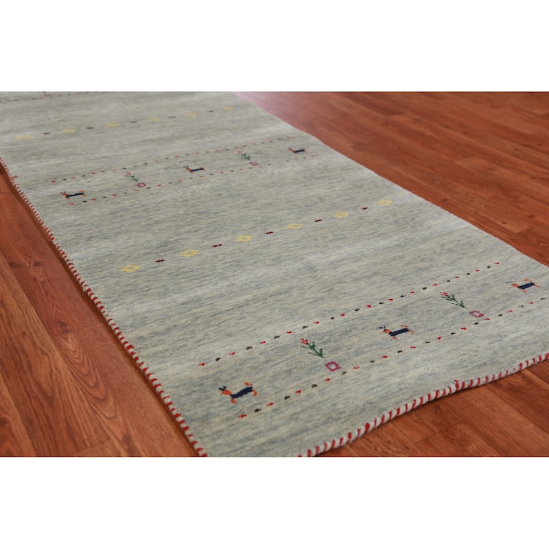 Hand Knotted Oriental 100% Wool Carpet Tribal Animal Pictorial Multi-Colored Gabbeh Area Rug - 5' 10'' X 2' 6''