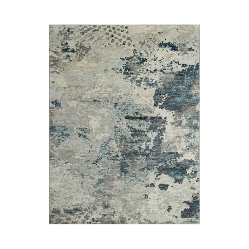 Hand Knotted Gray Tibetan Wool Modern Oriental Area Rug - 7' 10'' x 9' 11''