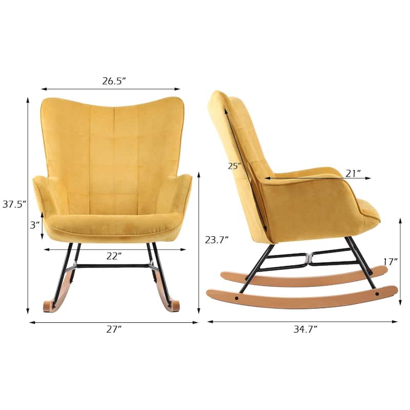 Velvet Rocking Chair Upholstered Recliner Comfy Accent Chair