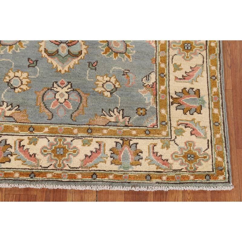 Gray Floral Oushak Accent Rug Handmade Wool Carpet - 3'4" x 4'9"