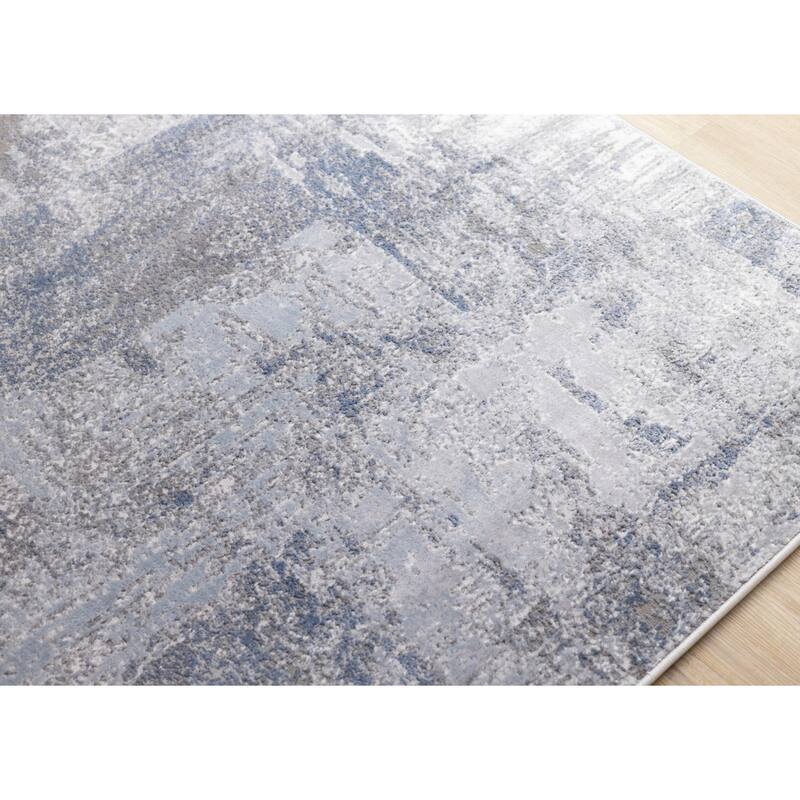 Emmett Collection - Sleek Soft Low-Pile Grey White Distressed Area Rug
