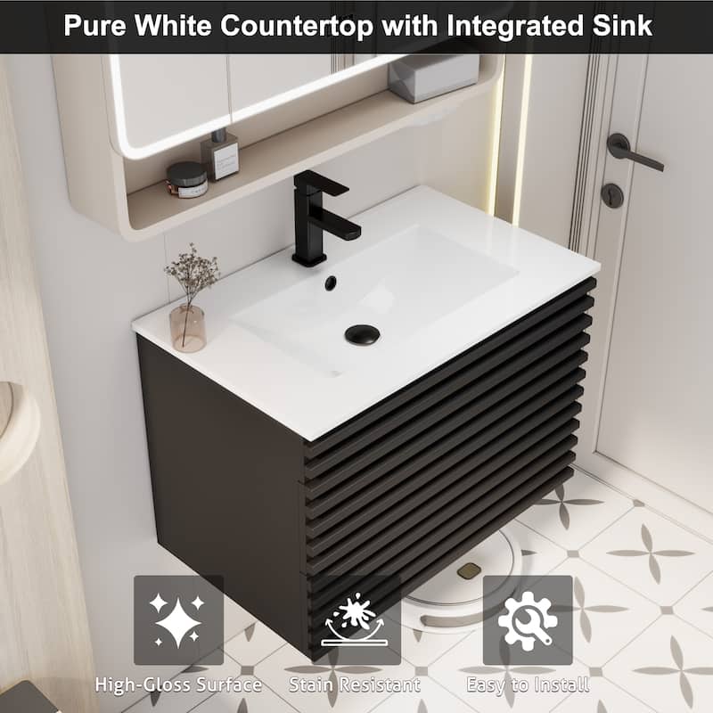 Bathroom Vanity with Drop-In Ceramic Sink Wall-Mounted Storage Cabinet