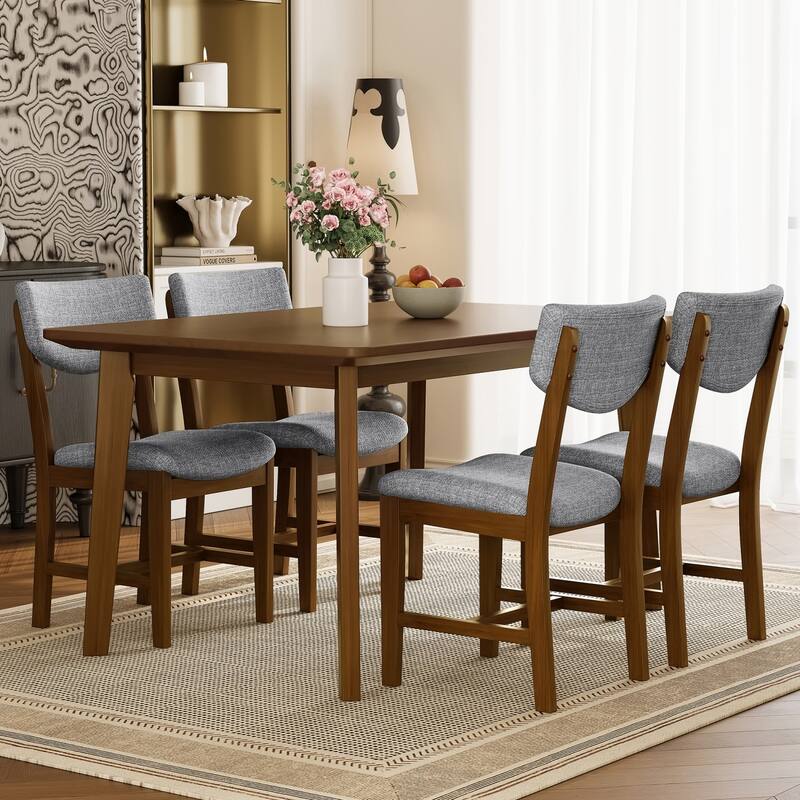 5-Piece Dining Set, Rustic Wood Table and 4 Upholstered Chairs