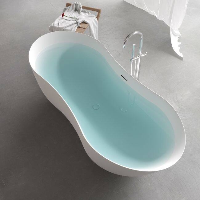 ABRUZZO 67" x 31.5" Freestanding Solid Surface Soaking Tub Matte White with Overflow & Pop-Up Drain