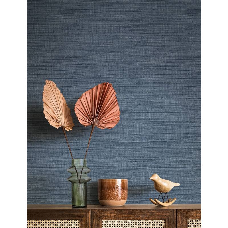 A-Street Prints Sheehan Denim Faux Grasscloth Wallpaper
