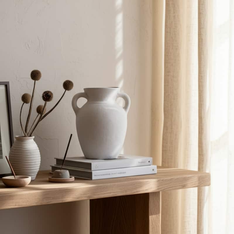 Handcrafted Terracotta Pottery Vase with Amphora Shape and Handles