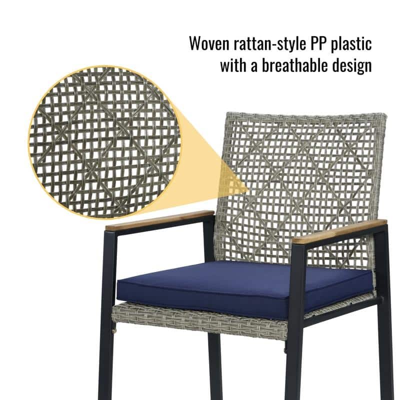 5-Piece All-Weather Outdoor Dining Set - Acacia Wood Table with Umbrella Hole & Rattan Chairs (Patio Conversation Group)‌