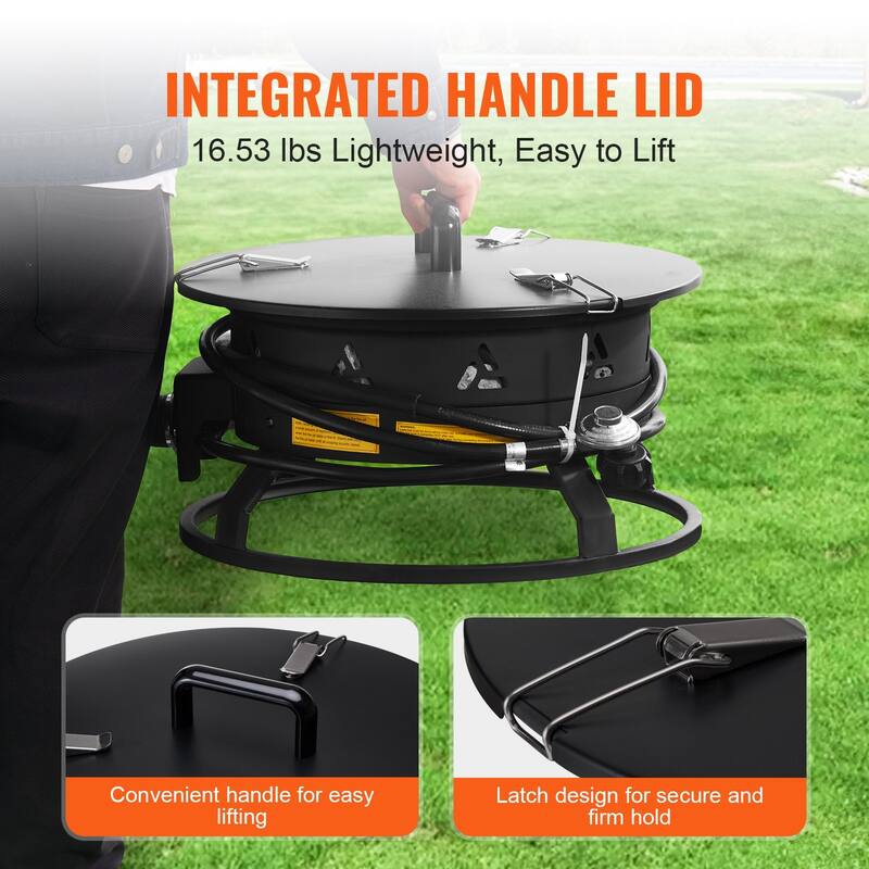 Black Steel Smokeless Propane Gas Fire Pit, Portable with Flame Control