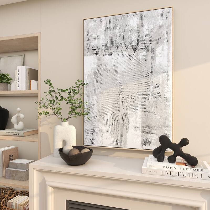 Wooden Abstract Textured Living Room Wall Decor with Wooden Frame and Black Distressing - Gray - Roche River Decor