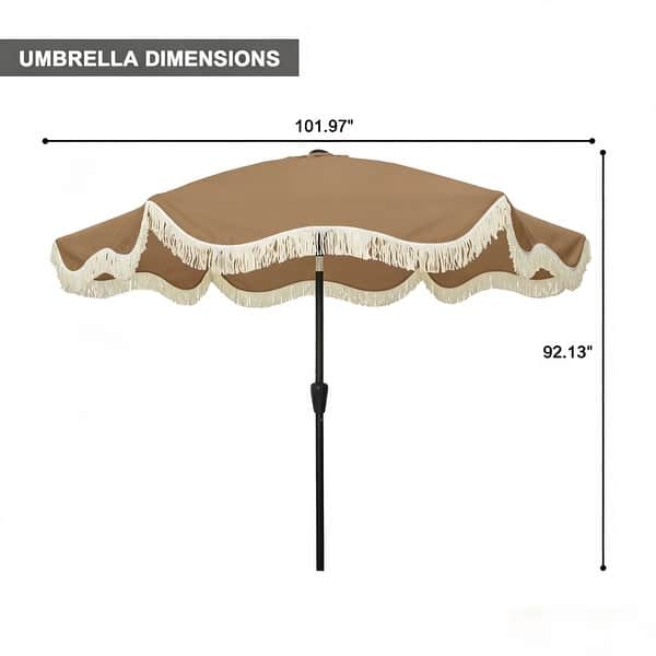 dimension image slide 0 of 9, Clihome 9 Ft. Bohemian Fringed Patio Market Umbrella
