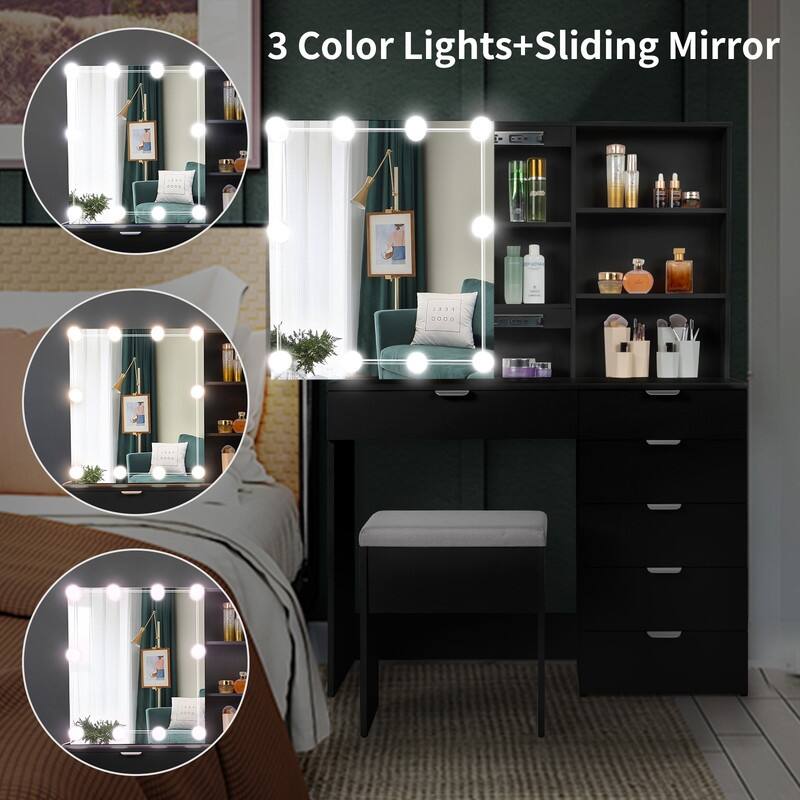 Makeup Table Set with LED lights - N/A