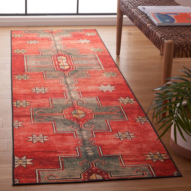 SAFAVIEH Tucson Nermira Transitional Machine Washable Rug - 2'6" x 6' Runner - Rust/Green