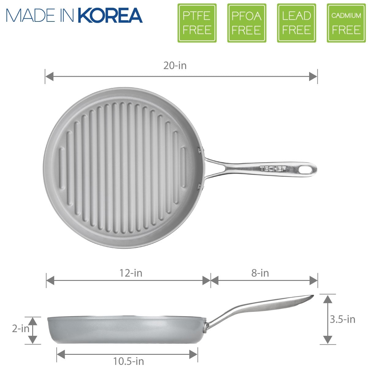TECHEF - CeraTerra Ceramic Nonstick Square Griddle Pan (PTFE and PFOA Free  Ceramic Exterior & Interior), Oven & Dishwasher Safe, Made in Korea