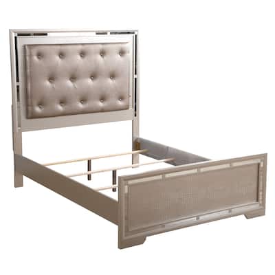 Tufted Croc Panel Full Bed with Mirror - 80" - Silver Champagne