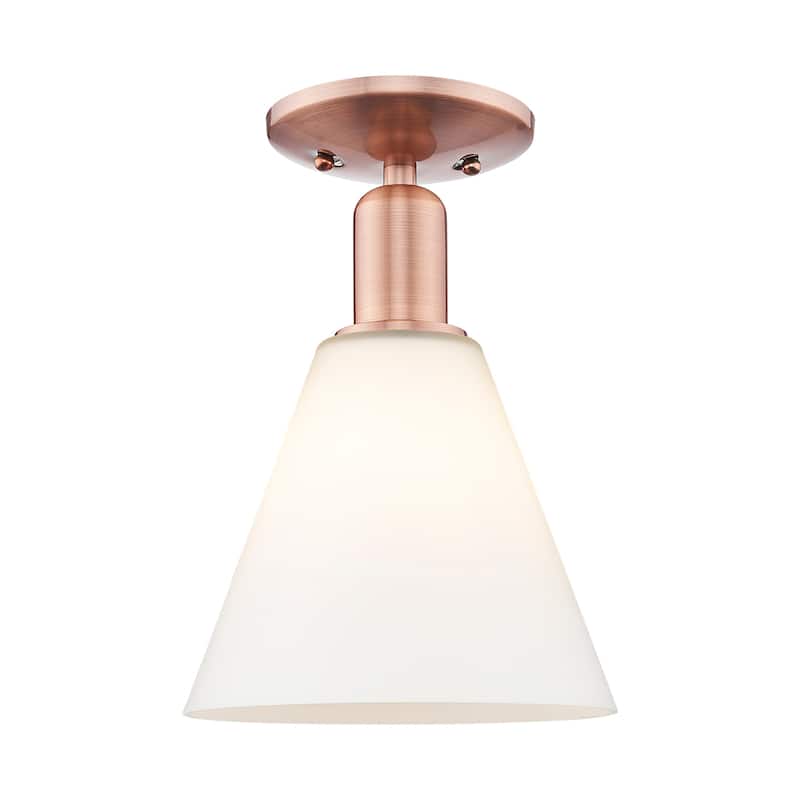 Innovations Lighting 716-1C-12-8 Berkshire Glass Semi-Flush Berkshire - Antique Copper / Matte White