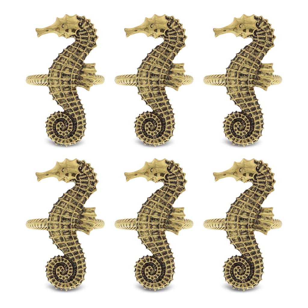 KitchaBon Seahorse Gold Napkin Rings for Table Decor - Set of 6 - 2.5 x 1.2 x 1.65 inches