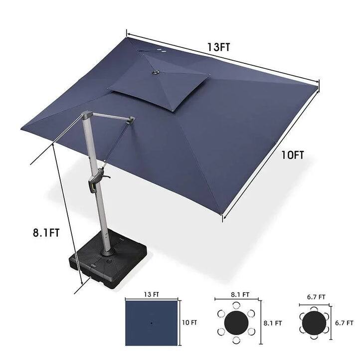 PURPLE LEAF Double Top 9x11/10x12/10x13ft Rectangle Umbrella Large Cantilever Outdoor Classic Umbrella with Base
