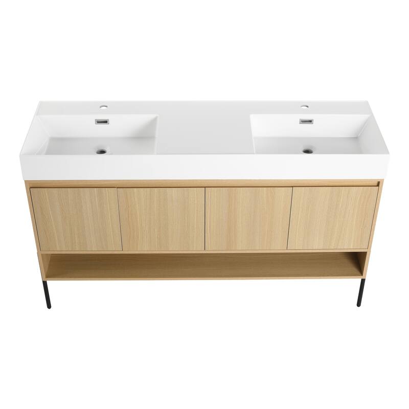 GDFStudio - Sydney Modern Freestanding Bathroom Vanity Cabinet with Double Resin Sink & 4-Soft Closing Doors - 60"