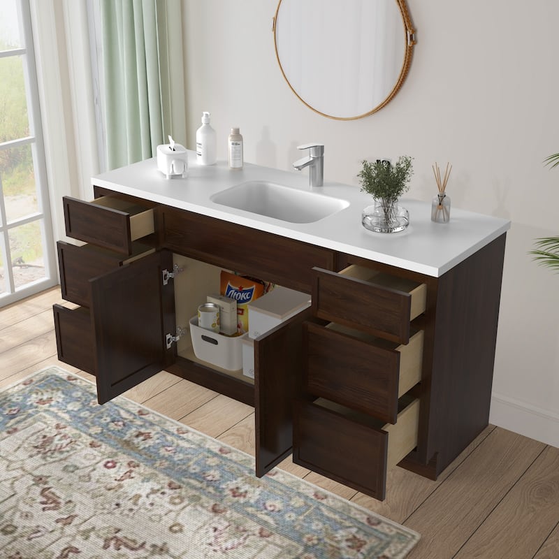 Vanity Art 66" Birch Freestanding Bathroom Vanity Cabinet without Top
