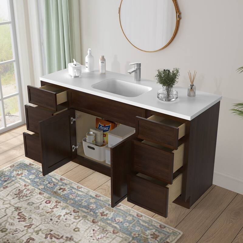 Vanity Art 69" Oak Freestanding Bathroom Vanity Cabinet without Top