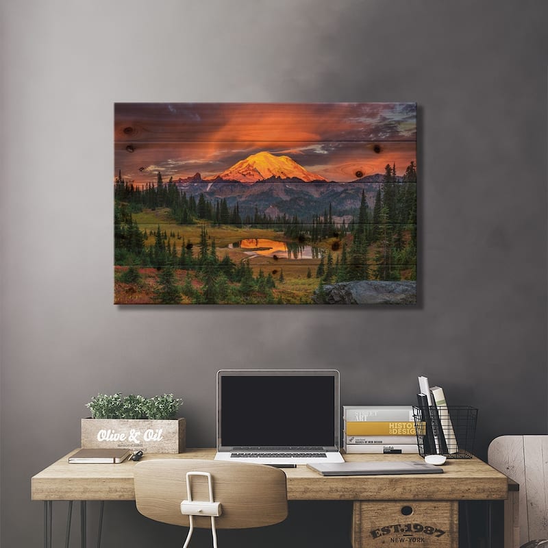 USA, Washington State, Mt. Rainier National Park at sunrise. Print On Wood by Jaynes Gallery - Multi-Color