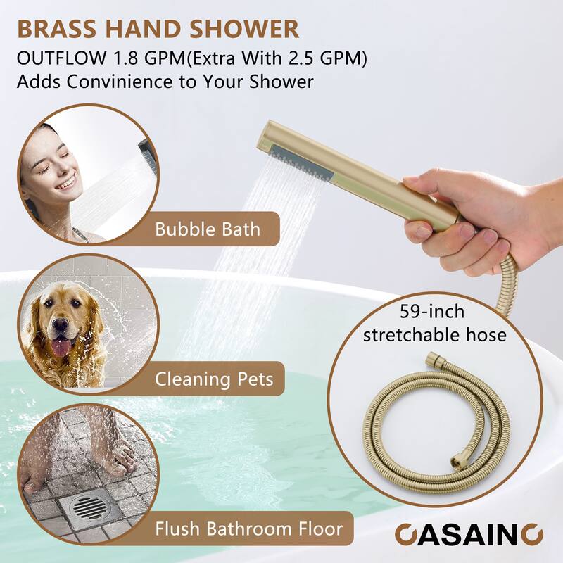 CASAINC Single-Handle Freestanding Floor-Mount Roman Tub Faucet with Handheld Shower