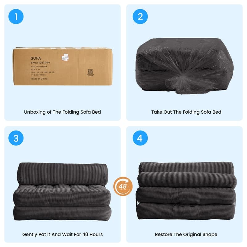 Mixoy W32''/W50'' Corded Velvet Fabric Folding Floor Lazy Futon Sofa Bed