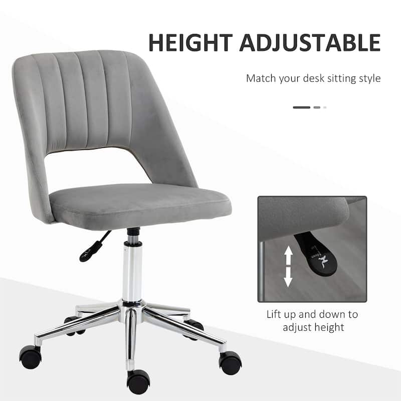 Adjustable Height Modern Swivel Velvet Armless Office Chair w/ Wheels - N/A