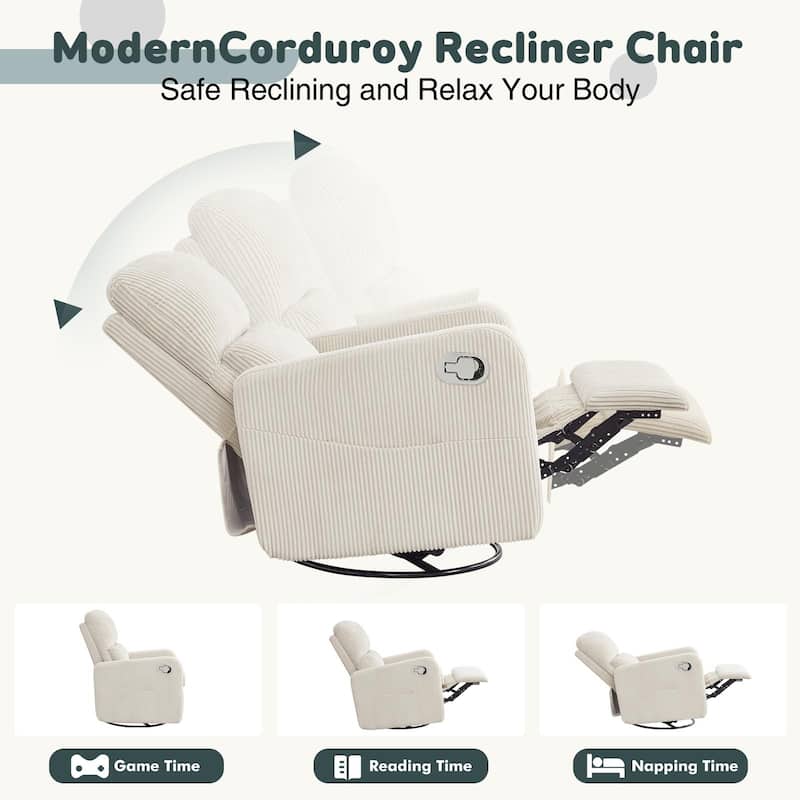 Swivel Manual Recliner Chair Teddy Fabric Nursery Glider Rocking Recliner Set of 2