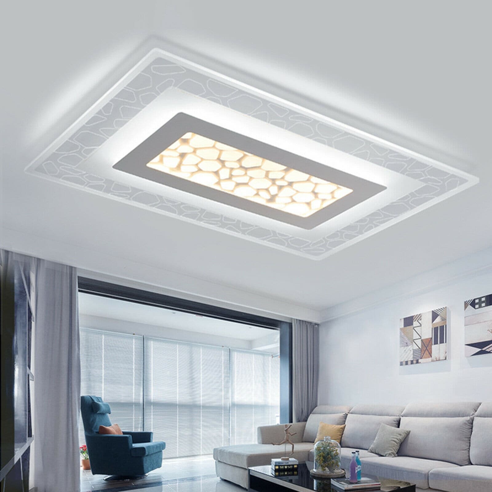 Modern Rectangular LED Ceiling Light with Remote Flush Mount 35.4'' On  Sale Bed Bath  Beyond 36196529