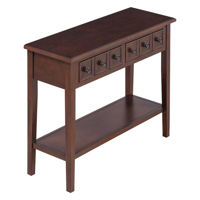 Rustic Console Table with Open Shelf and Rubber Wood Legs