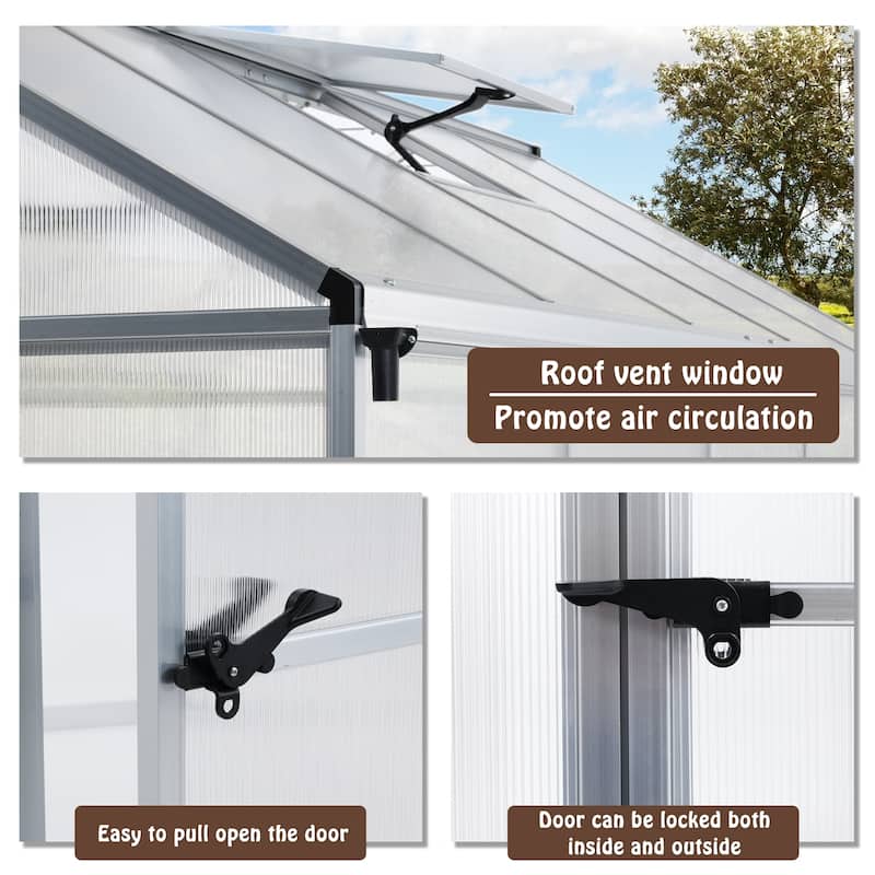 Aoodor 6' x 10' Walk-in Greenhouse with Roof Vent and Door lock