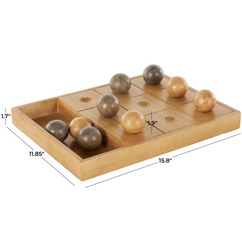 Brown Wood Home Decor Game Set with 9 Balls - 16"W x 12"L x 2"H
