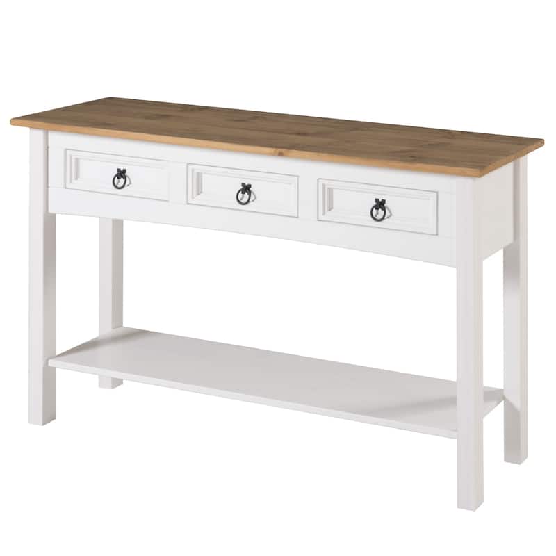 Wood Hall Table Console 3 Drawers Corona | Furniture Dash - N/A - White wash stain, tops in antique brown stain.